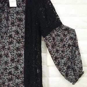 NWT CATO Boho tunic top Sz-L Black lace ruffles